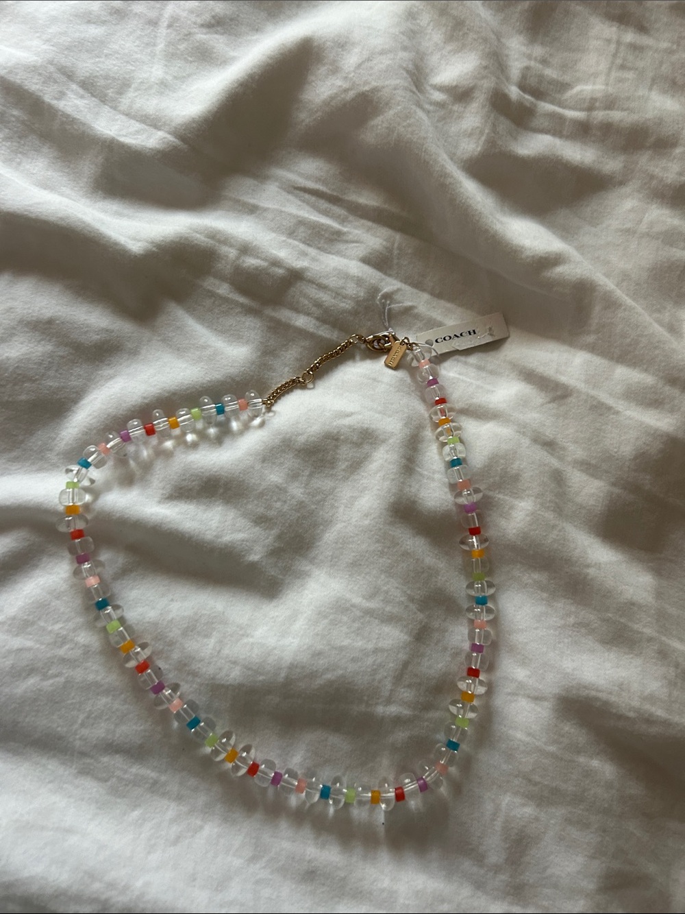Coach Rainbow Glass Bead Necklace with Gold Tone Accents